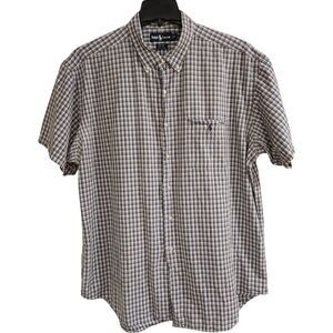 Ralph Lauren Marlowe Mens Sz XXL Button Down Shirt Short Sleeve Gray Blue Check